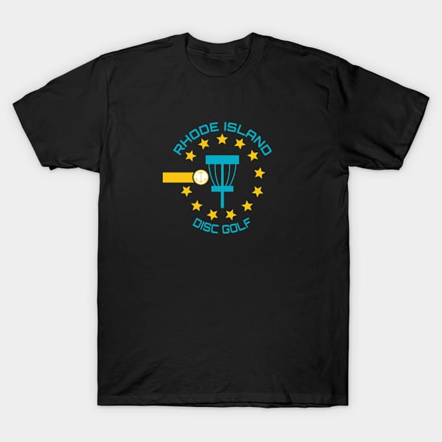 Rhode Island Disc Golf - State Flag Black T-Shirt by grahamwilliams